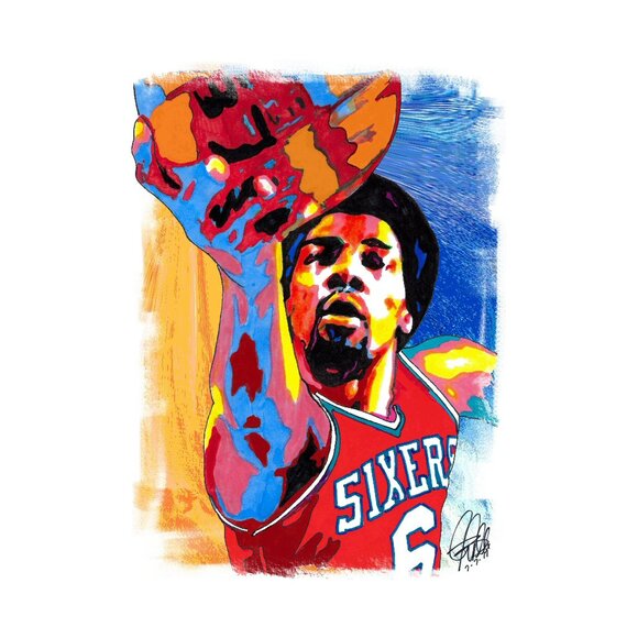 Julius Erving Dr J Philadelphia 76ers Basketball Poster Print Wall Art 11x17 - Picture 1 of 5